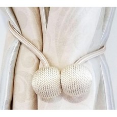 로프타입 리프 코튼 커튼 스트랩 타이백 매듭 쉬운사용 고정 버클 후크 끈, 1개, 아이보리