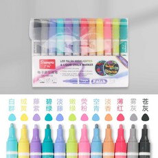 GuangNa LED 熒光筆 電子屏幕擦寫筆 莫蘭迪色系 12色套裝, 1個, N/A