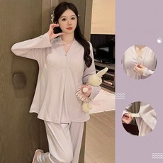 임산부 잠옷 상하의 세트 봄 가을 임부용 편안한 긴팔 긴바지 파자마 수유 임부복 홈웨어 JS