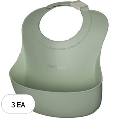 모윰 유아용 원터치버클 실리콘 이유식 턱받이, 3개, 그린