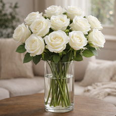 하스몰 프리미엄 생화 느낌 클래식 장미 조화 12송이, 1개, 화이트