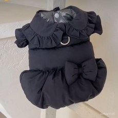 貓咪小型狗狗秋冬公主蝴蝶結裙子棉衣 寵物保暖牽引秋冬裝, 黑色,S背24約3-4斤左右, 1個