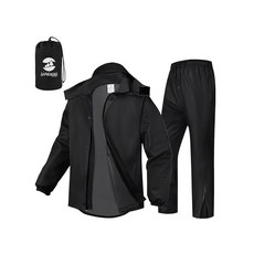 SaphiRose 남성용 방수 레인 수트 2개/세트 골프 오토바이 낚시용 휴대용 기어(그레이 XXL), 스몰, 플래킷이 있는 블랙