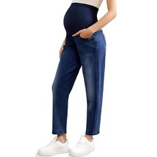 Coukula 여성용 임산부 청바지 주머니가 있는 루즈한 임산부 바지 편안하고 신축성 있는 보이프렌드 진 다크 블루 S