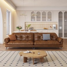 意式極簡沙發法式復古風客廳簡約現代小戶型直排頭層牛皮沙發, 棕色【油蠟皮】:雙人位160CM【整體座包】