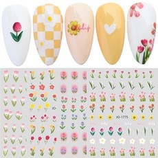 LANODO 6枚 네일 스티커 여러 스타일 튤립 DIY 3D 네일 스티커 세트 식물이 예뻐요