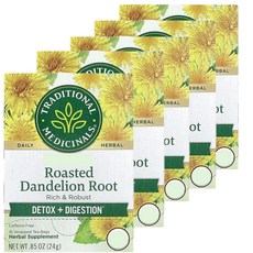 트레디셔널 메디시널 로스티드 단델리온 루트 민들레 뿌리 카페인프리 티백, 16개입, 5개