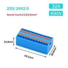 PTFIX 와이어 전기 커넥터 합병 및 분기 장치 푸시인 터미널 블록 Din 레일에 장착 2 5mm, 225-24x2.5 2