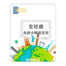 DJB全球通 亞洲歐洲美洲非洲大洋洲網卡 10-30天每日500MB/1GB/2GB高速上網, 1個, 每日500MB 超過降3G網速吃到飽,10天