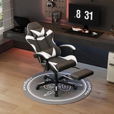 BR 인체공학 각도조절 회전형 사무 및 게임용 컴퓨터 의자, 블랙 + 화이트, 발받침 포함