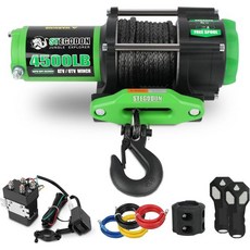 윈치 4500파운드 ATV/UTV 12V 방수 전기 합성 로프 ATV UTV 견인 트레일러용 무선 리모컨 유선 핸들 및 장착판, 4500LB Synthetic Rope Winch