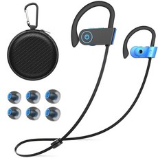 JOYWISE 블루투스 무선 헤드폰 16시간 재생 이어버드 마이크 스테레오 인이어 이어폰 IPX7 방수 스포츠 사운드 아이솔레이션 헤드셋 달리기 체육관 운동용 192976, Sky Blue