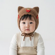 몽실이 딸기 니트 보넷 아동 아기 가을 겨울 모자 이어머프 외출룩
