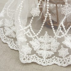 레이스원단 자수 망사 레이스천 R042 벚꽃송이 백아이, 1개