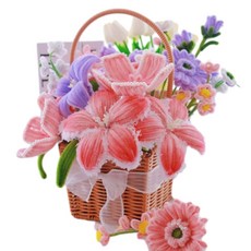 手工編織花籃 DIY 材料包, 粉色百合花籃, 1個