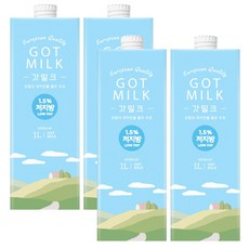 갓밀크 저지방 멸균우유 1.5%, 1L, 4개