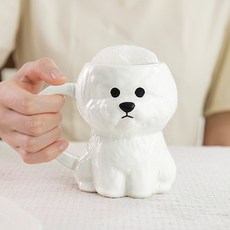 리츠센 비숑 머그컵 도자기, 1개, 화이트 1개, 화이트