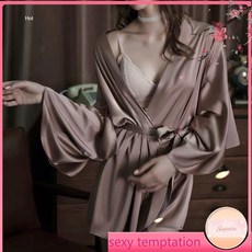 【可開票】-高級感 絲質長袖睡袍睡衣女生 親膚舒適性感 結婚晨袍浴袍 家居服冰絲大尺碼睡袍