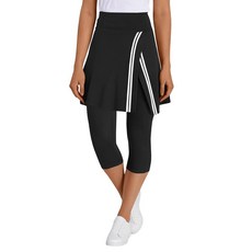 Fisoew 여성용 테니스 골프 스커트 카프리 레깅스 포켓 랩 대비 색상 체육관 운동용 치마바지 화이트. XXL