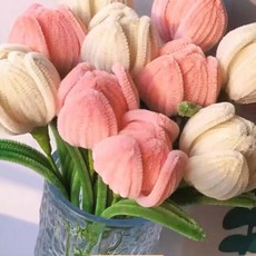 인조꽃 튤립 조화 꽃다발 핸드메이드 수공예 취미활동 홈데코 인테리어소품 DIY키트 만들기세트, 핑크화이트