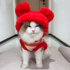 투니스 반려동물 컬러 스트라이프 양면 기모 후드 코튼 패딩 점퍼, 레드