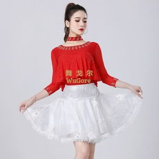 라틴 댄스복상의 방송 에어로빅 왈츠 라인댄스복 티셔츠 긴팔 여성