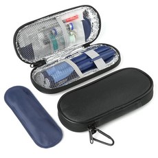 Foalgo 인슐린 쿨러 여행용 케이스 당뇨병 환자용 콜드 팩 오거나이저 백 재사용 가능한 아이스 2개 포함 펜 및 기타 약물 용품용 블랙 175700