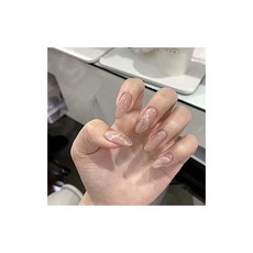 24매 세트 네일 팁 광택이 있는 누디 핑크 배치가 여성스럽고 가늘어 보이는 이미지를 연출합니다.