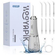 Hooyapik 휴대용 무선 구강세정기 치아관리 자외선 살균 치석제거 IPX7 방수+8개노즐팁 미사용, 화이트, D0050 X7-A