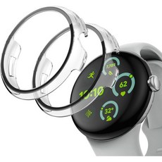 구글 픽셀 워치 화면 보호 케이스 2팩 JZK 고화질 강화 유리 전체 보호 케이스 커버 구글 픽셀 워치 액세서리용 스크래치 방지 범퍼 쉘 블랙블랙, Clear/Clear, Pixel Watch 3 45mm, Clear/Clear