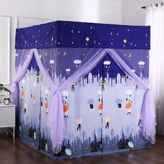 침대 암막 캐노피 공주풍 핑크 가림막 사각 체크 커튼 설치 1.2mx2.0mx1.95m 인, P. 비 속의 사랑