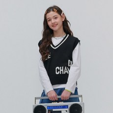 오션스카이 여아 로고 브이넥 캐주얼 니트 조끼