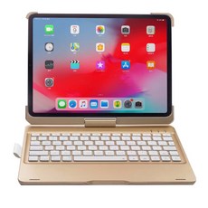 iPad Pro 11吋(一代/二代) 360度旋轉藍牙鍵盤筆電盒 七彩背光 附贈注音貼紙 保固一年, 香檳金