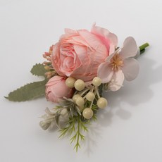 봄부쿠 조화 작약 꽃사지 브로치 양복 혼주 부토니에 행사용 코사지, 1개, 피치
