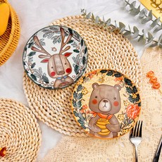 BLOWFISHFUGU 포레스트 시리즈캐릭터접시 디저트 접시 샐러드 접시 스테이크접시 15CM, A+B, 2개