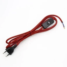 AC 220-250V EU 플러그 전원 코드 스위치 케이블로 덮인 패브릭 천, 04 Red black stripe, 1개