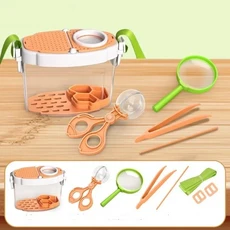 투명 곤충 관찰 상자 통기성 탈출 방지 나비 케이지 돋보기 조절 가능한 스트랩, 01 Orange