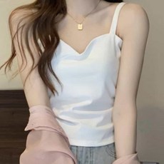 미풀 하트넥 셔링 나시탑 슬리브리스나시