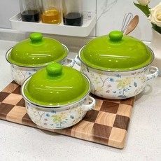 일본식 법랑냄비 빈티지 도자기 애나멜 뚝배기 가정용, 1개, 16cm 1kg 그린 캡 그린, 1cm