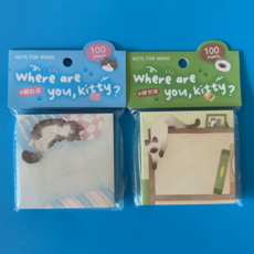 퐁포잇 고양이 캐릭터 비점착 메모지 2종 세트, 2개, 100매, 냥의사적인공간