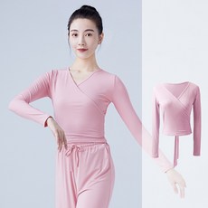 치유쿠 성인 여성 스트랩 긴팔 고탄력 발레 무용복