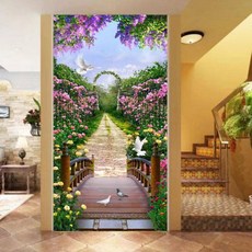 포인트시트지 방문 현관문 식물 풍경 사진 벽화, 4개의 시골 길