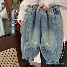 兒童牛仔褲2024春秋新款男女童個性童趣拚接蘿蔔褲小童寬鬆百搭潮 JCJZ