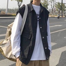 캐주얼 남자 데님 캠퍼스 패션 조끼