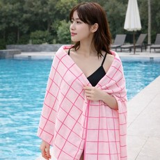 뽀송데이 30수 코튼 바스타월 70x140cm 체크 핑크, 1개, 상세페이지 참조