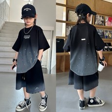 삐삐네옷가게 남아 주니어 모던블랙 그라데이션 반바지 세트