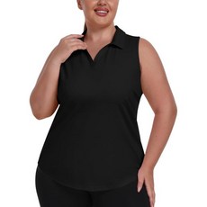 모피즈 여성용 플러스 사이즈 민소매 골프 폴로 셔츠 레이서백 브이넥 피클볼 탑 여름 운동 칼라 테니스, 검정색, XX-대형