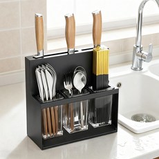 KEMEI 수저통 물빠짐 주방 수납 선반 세트 대용량 스텐 주방용품 정리함, 1개, 회색