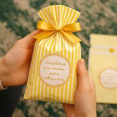 잇츠K 리본 구디백 비닐 선물봉투 / 어린이집 답례 간식 포장, 50개, 옐로우스트라이프