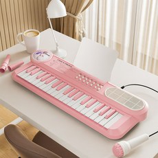 초보자 교습용 37키 전자키보드 피아노 마이크 포함 어린이 음악학습 장난감 키보드, 1개, 핑크, A49